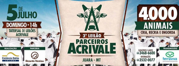 ACRIVALE realiza no prximo domingo, leilo com mais de 4 mil animais para cria, recria e engorda.