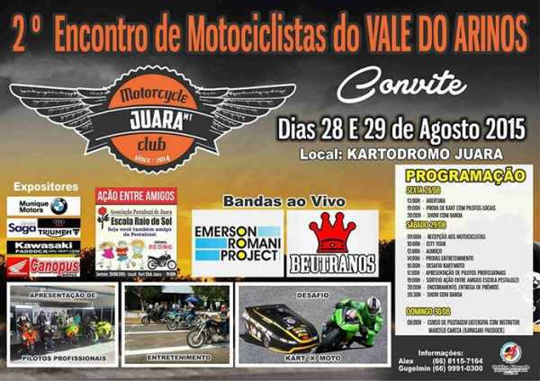 Moto Club de Juara realiza nos dias 28 e 29 de agosto, o segundo encontro de motociclistas do Vale do Arinos.