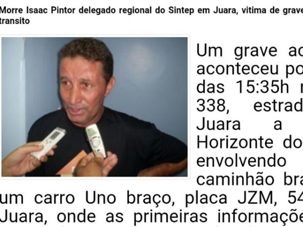 Informao errada da morte do delegado do Sintep Isaac Pintor causa alvoroo nas redes sociais.