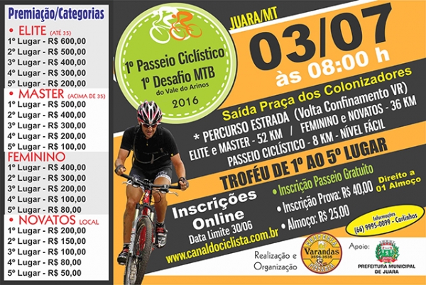 Primeiro Passeio Ciclstico de Juara acontece nesse domingo, 03 de julho,