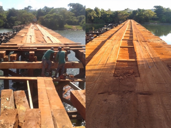 Prefeitura de Juara conclui reparos paliativos na ponte do Rio dos Peixes em Itapaiuna.