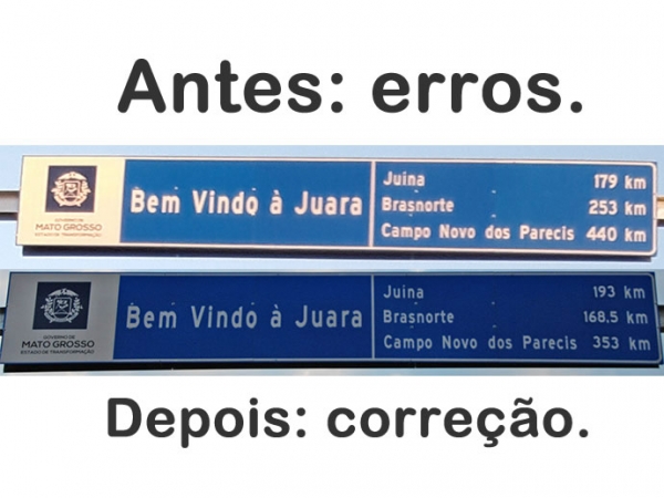 Empresa corrige erro em quilometragem e troca placa na MT 338.