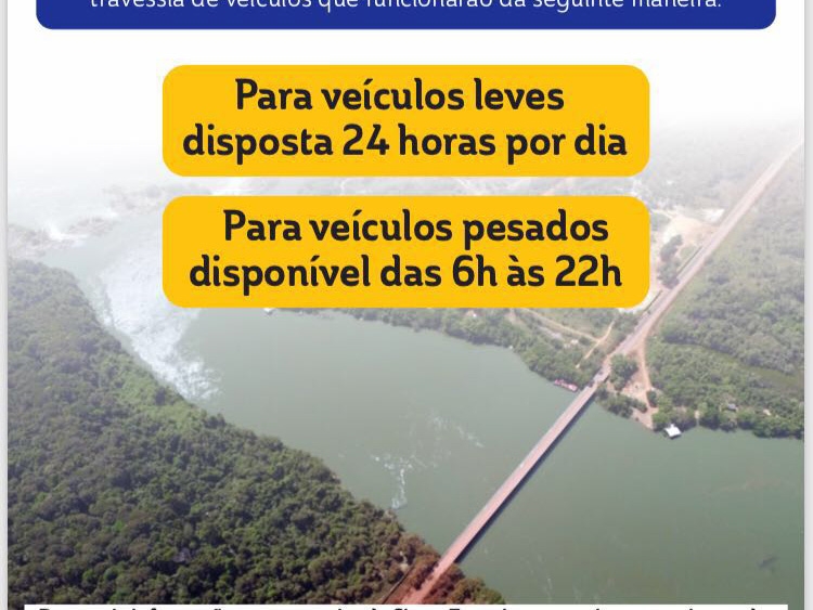 Ponte Sinop -Juara sera elevada e travessia ser feira gratuitamente por duas balsas