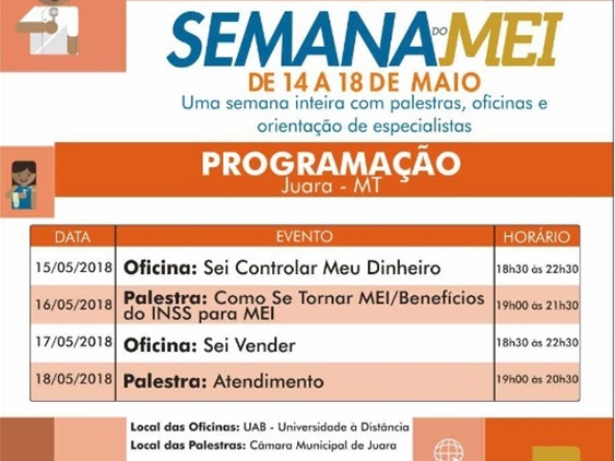 SEBRAE promove em Juara Semana do Microempreendedor Individual (MEI).