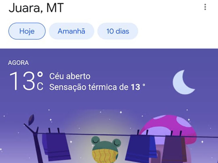 Frio chega sem d nem piedade ao Mato Grosso. Em Juara a temperatura cai para 13 graus