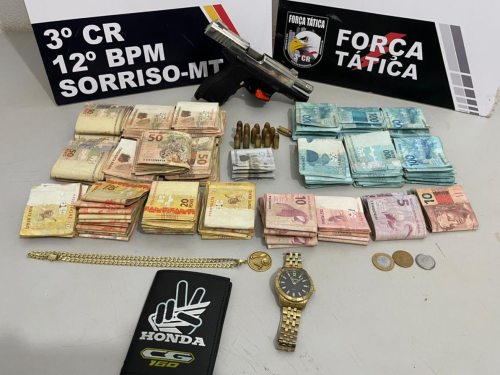 Dois so detidos com arma de fogo e R$ 37 mil provenientes do trfico de drogas em Sorriso