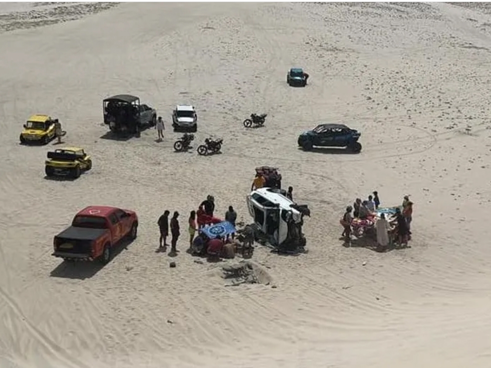 Turista de Mato Grosso morre e 6 pessoas ficam feridas aps acidente com carro em duna de Camocim, no Cear