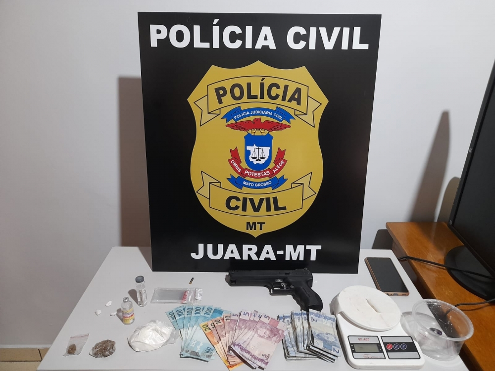 Polcia Civil prende dois traficantes de drogas em Juara e apreende boa quantidade de cocana e maconha.