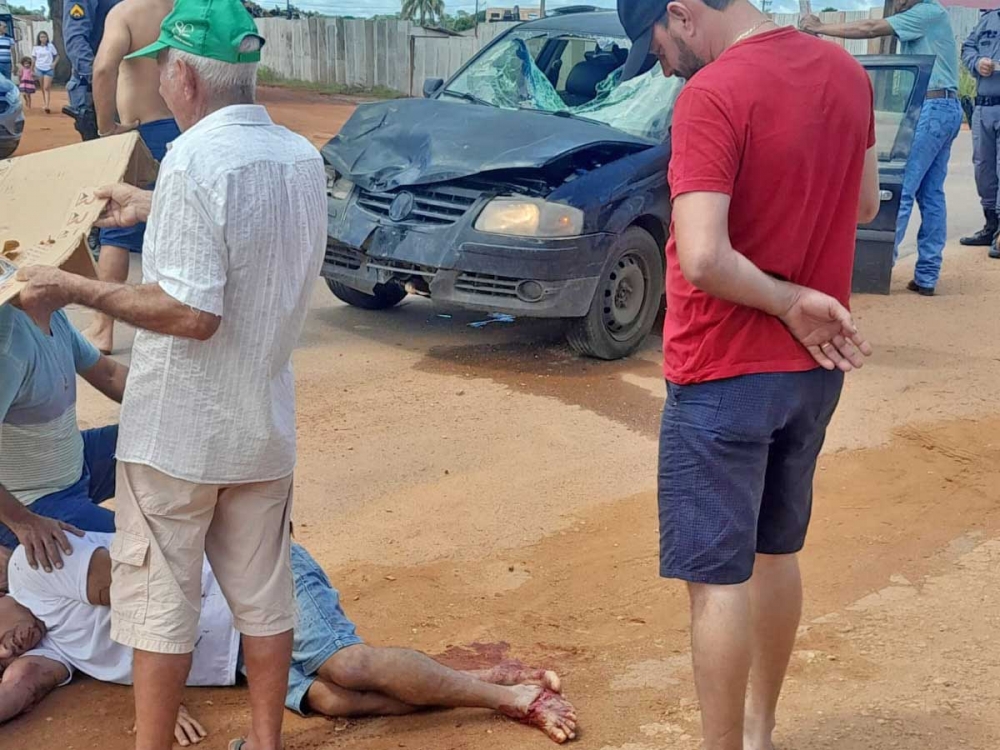 Acidente entre carro e moto em Juara deixa motociclista ferido com gravidade.