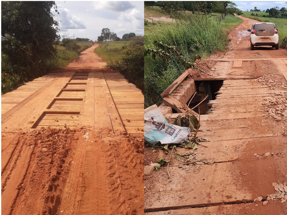 Ponte do crrego Araputanga, mostrada pelo Show de Notcias na MT 338,  recuperada pela prefeitura.