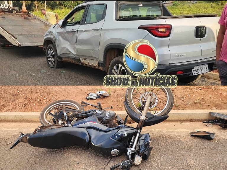 Acidente entre carro e moto no Jardim Amrica em Juara, deixa motociclista ferido com gravidade.