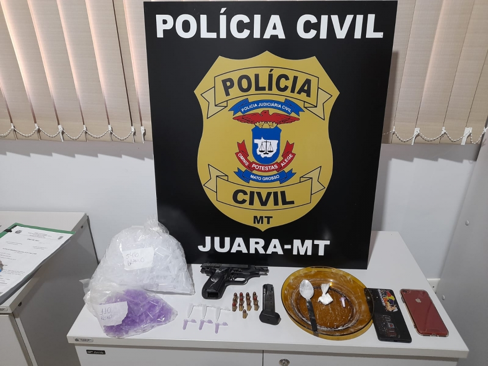 Polcia Civil de Juara prende casal na posse ilegal de arma de fogo e drogas para vender