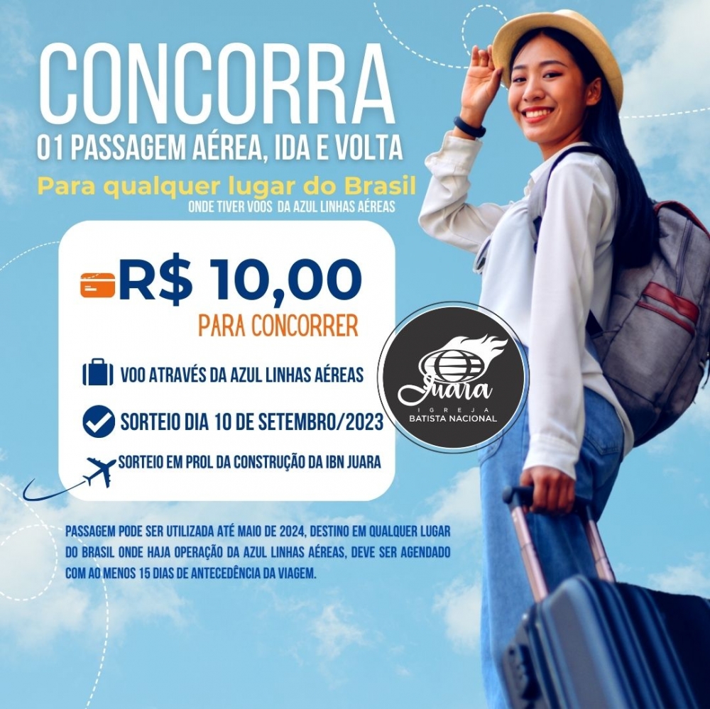 Concorra uma passagem area para qualquer lugar do brasil por apenas R$ 10 Reais.